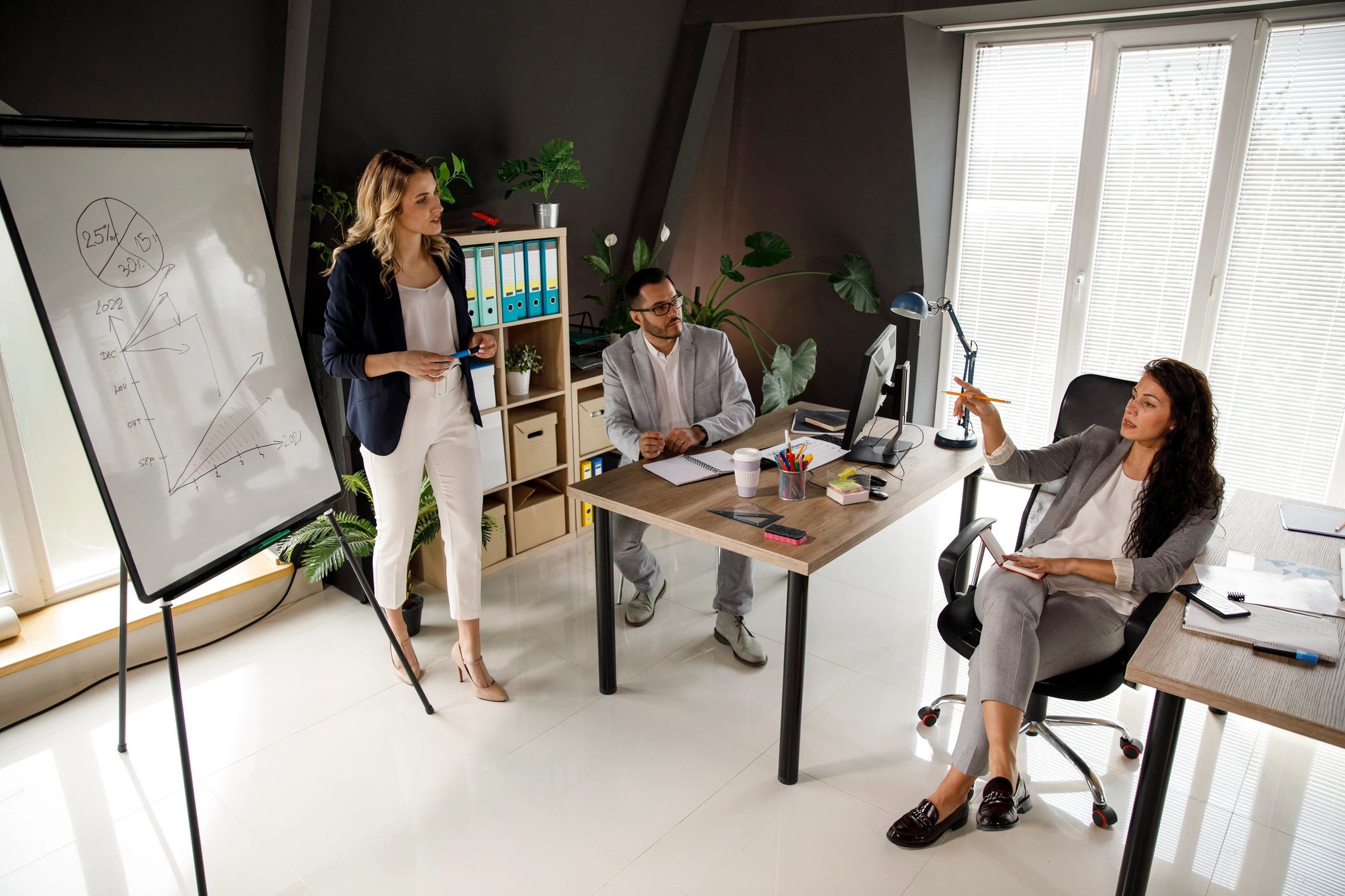 Consultant leading a strategy discussion with a team